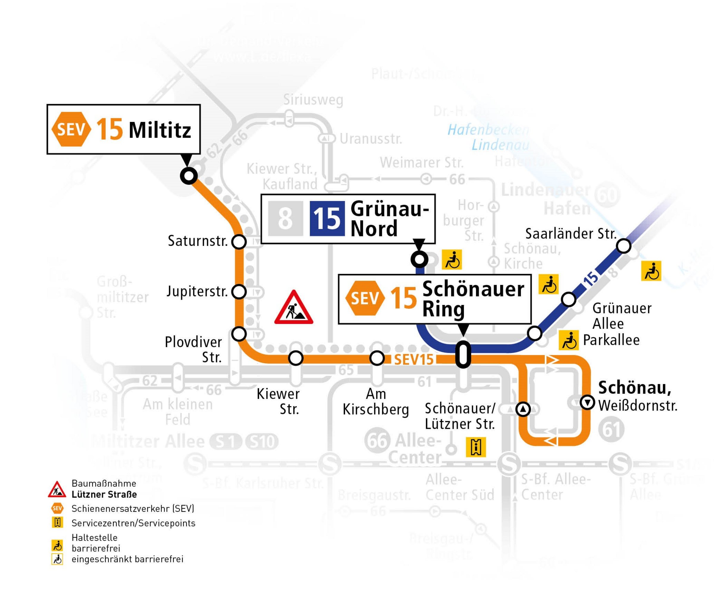 Tram 15, SEV, Bus 66 - Änderungen im Linienverkehr vom 11. August bis 20. Dezember 2025