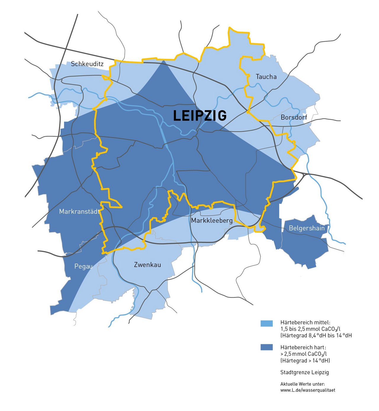 Karte der Wasserhärte in und um Leipzig