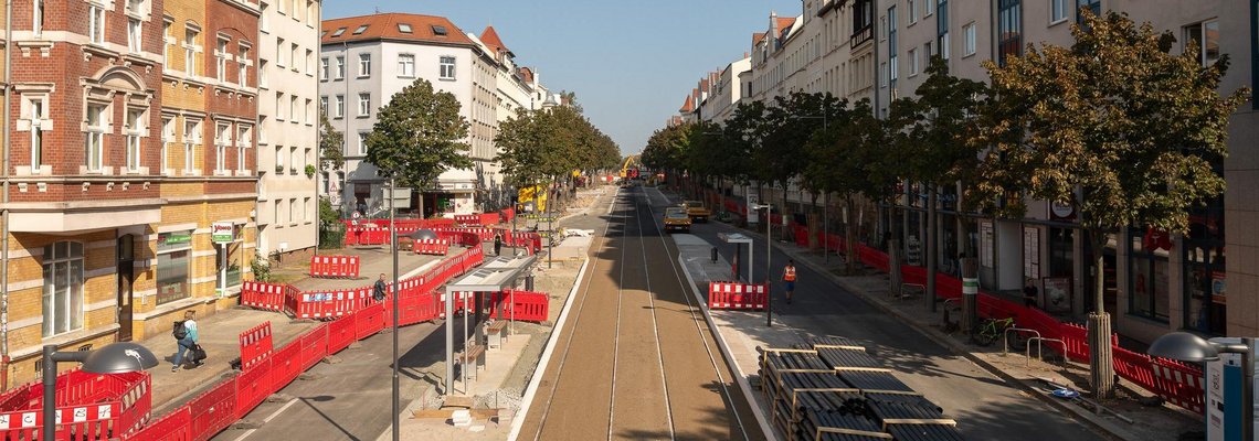 Blick auf die Baustelle in der Landsberger Straße