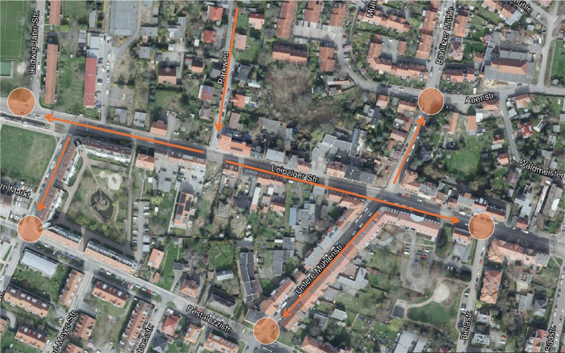 Übersicht der Bereitstellplätze in der Leipziger Straße