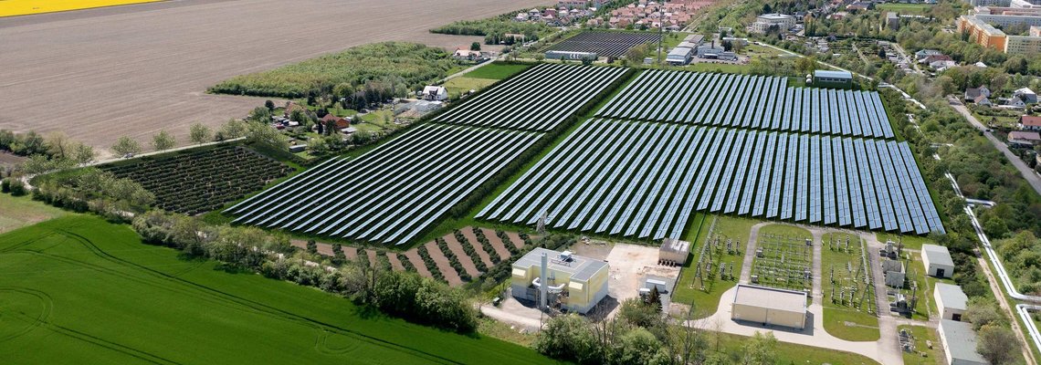 Solarthermie Leipzig West Vogelperspektive Blick auf zukünftige Anlage