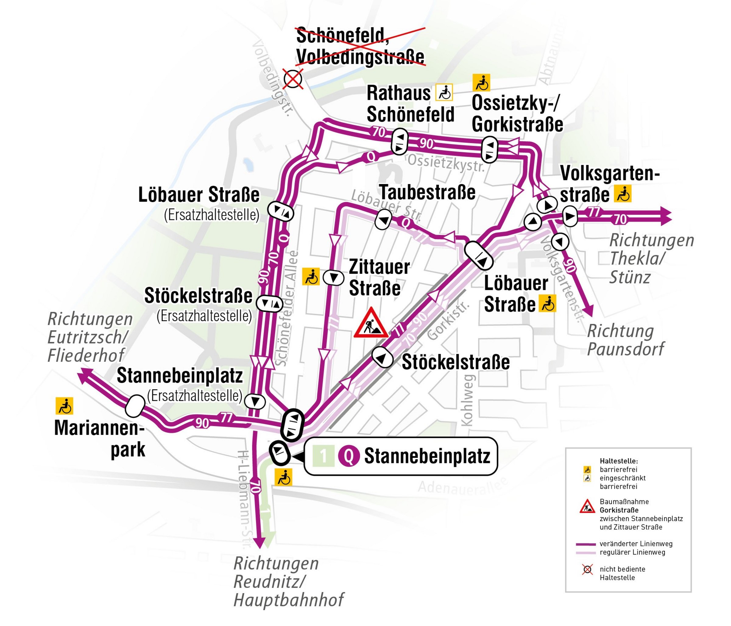 Änderungen im Linienverkehr Gorkistraße von 10. Juni bis 11. Juli 2025