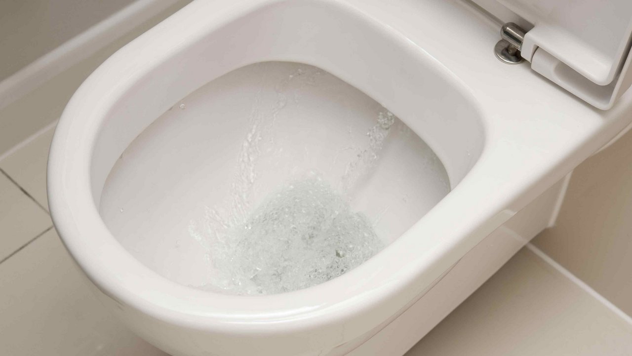 saubere Toilette, die spült