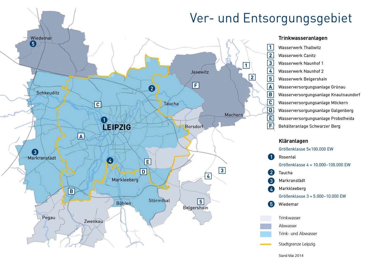 Karte des Ver- und Entsorgungsgebiet in und um Leipzig