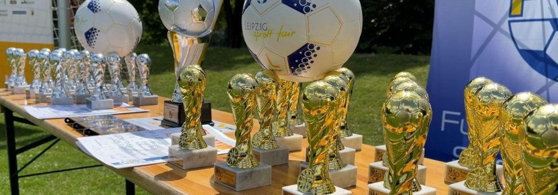 Mehrere Pokale des Leipziger-Cup stehen auf einem Tisch. 